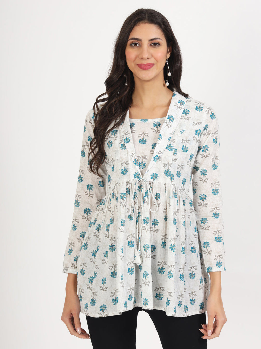 Noe Velarro White Floral Printed Cotton Top