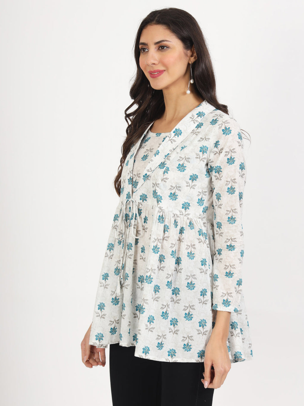 Noe Velarro White Floral Printed Cotton Top