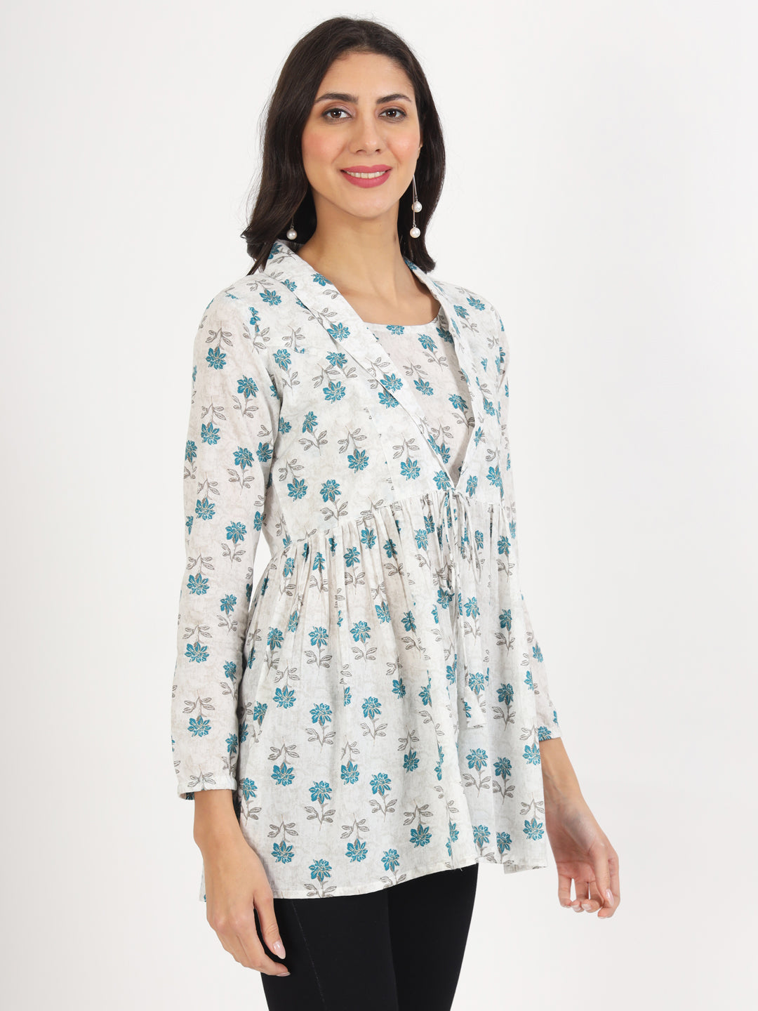 Noe Velarro White Floral Printed Cotton Top