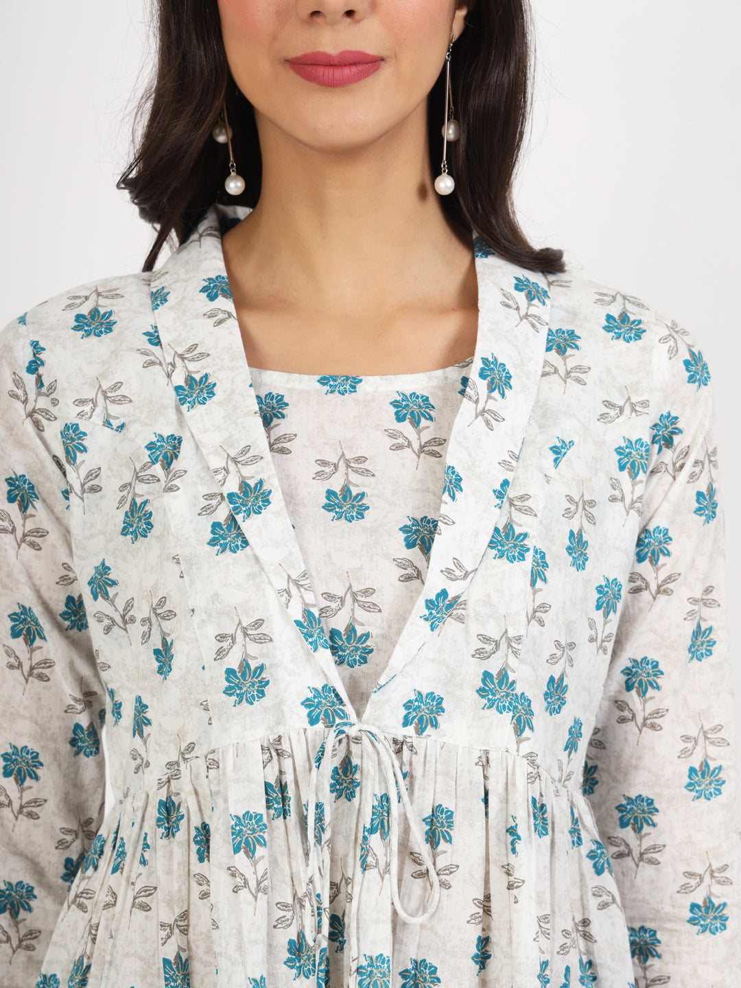 Noe Velarro White Floral Printed Cotton Top