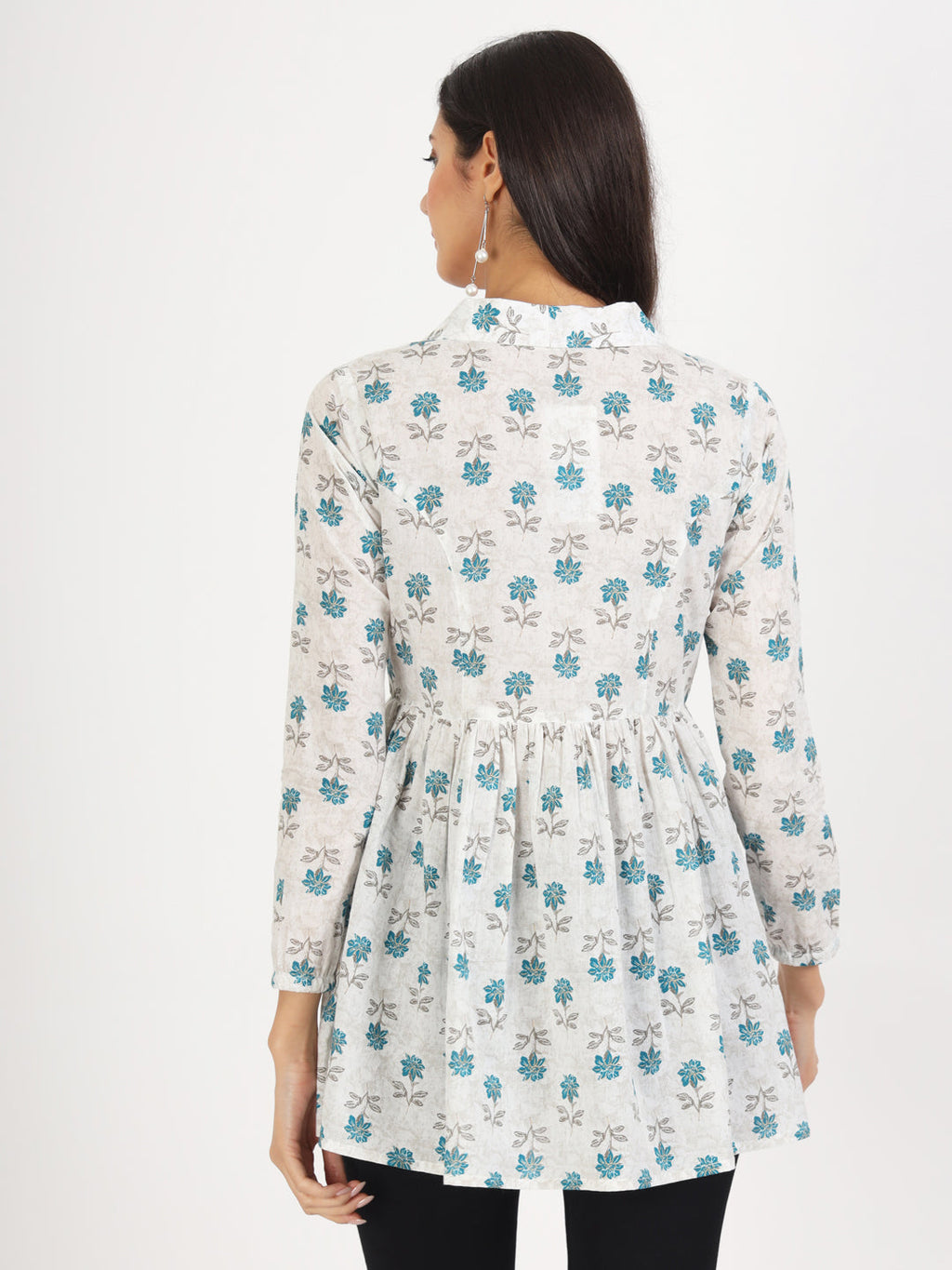 Noe Velarro White Floral Printed Cotton Top