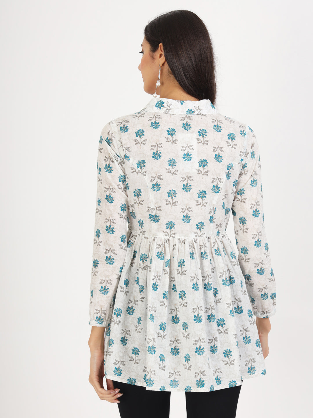 Noe Velarro White Floral Printed Cotton Top