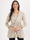 Noe Velarro Offwhite Floral Printed Cotton Top