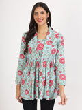 Noe Velarro Sky Blue Floral Printed Cotton Top