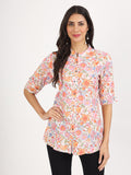 Noe Velarro White Pink Floral Printed Rayon Top