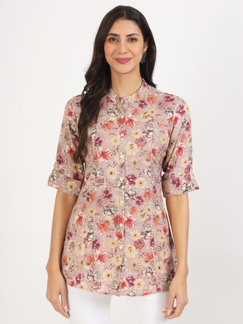 Noe Velarro Pink Floral Printed Rayon Top