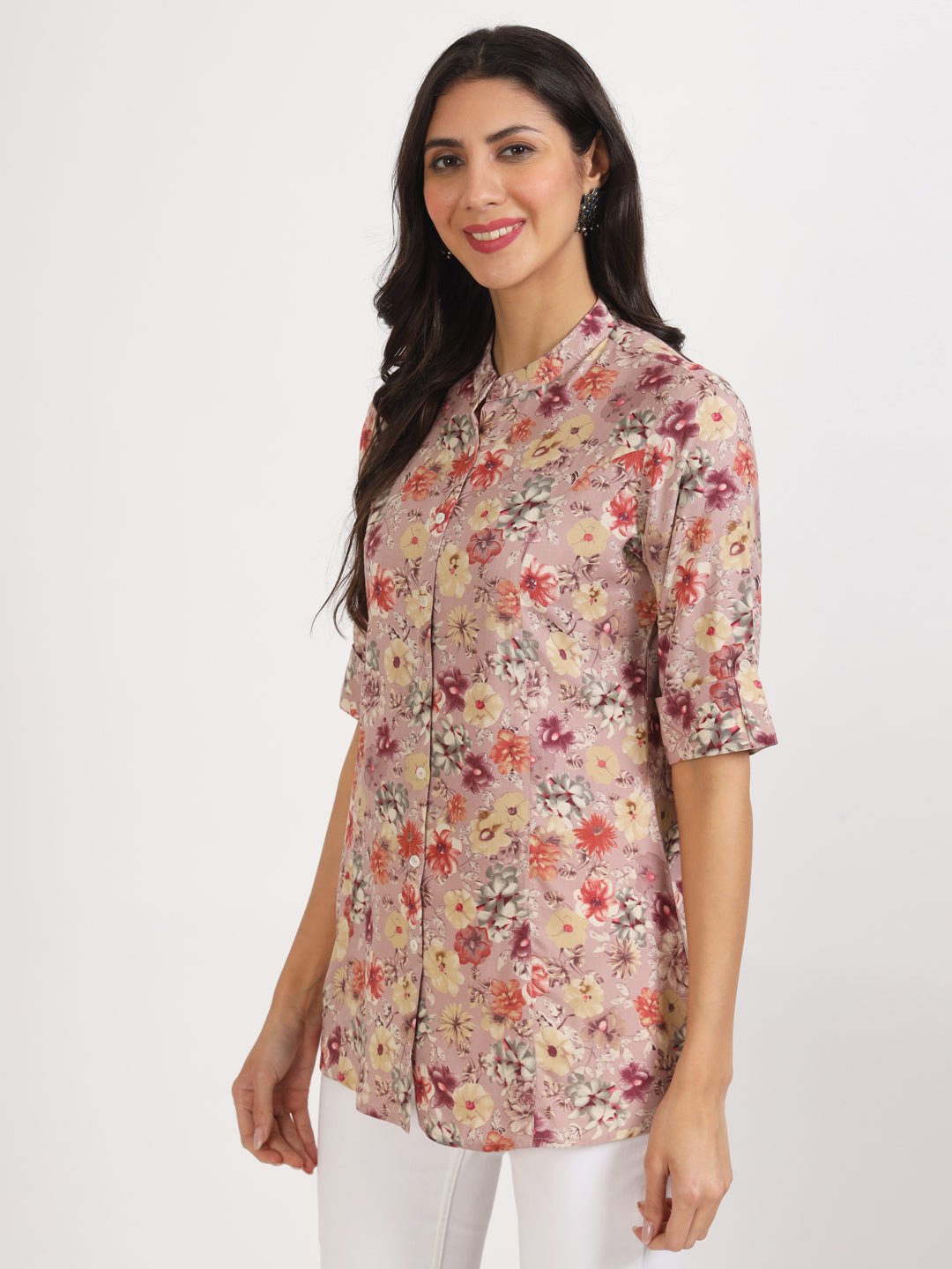 Noe Velarro Pink Floral Printed Rayon Top