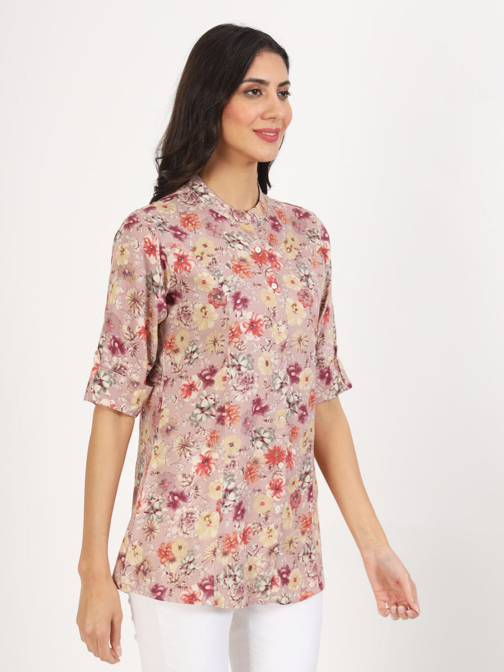 Noe Velarro Pink Floral Printed Rayon Top