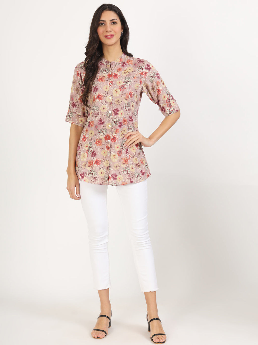 Noe Velarro Pink Floral Printed Rayon Top