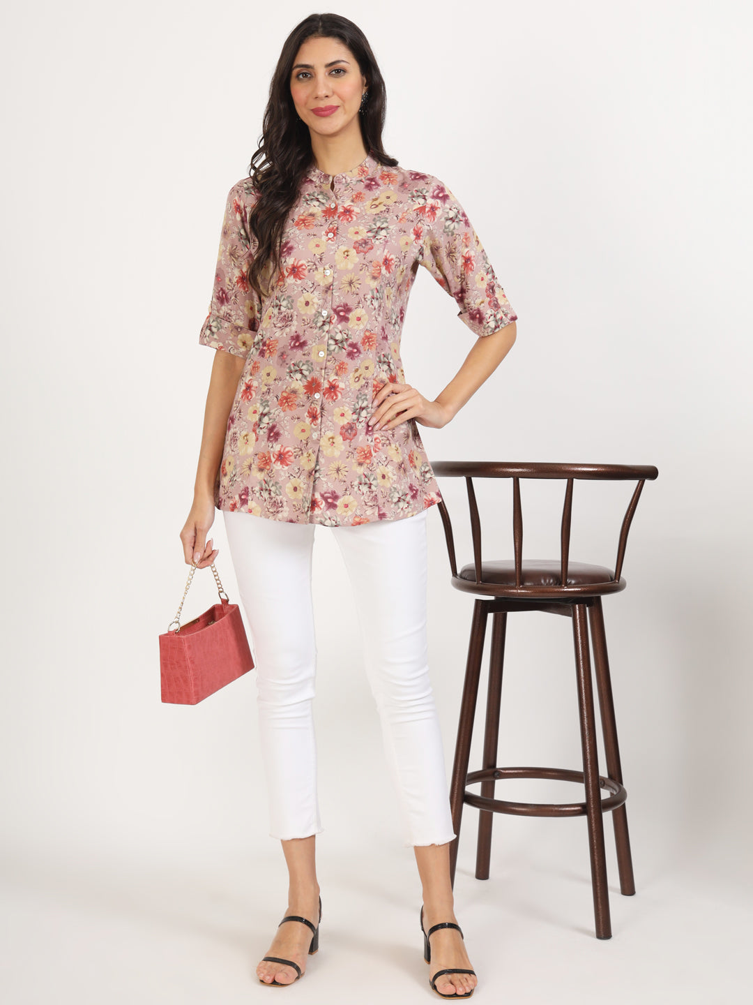 Noe Velarro Pink Floral Printed Rayon Top