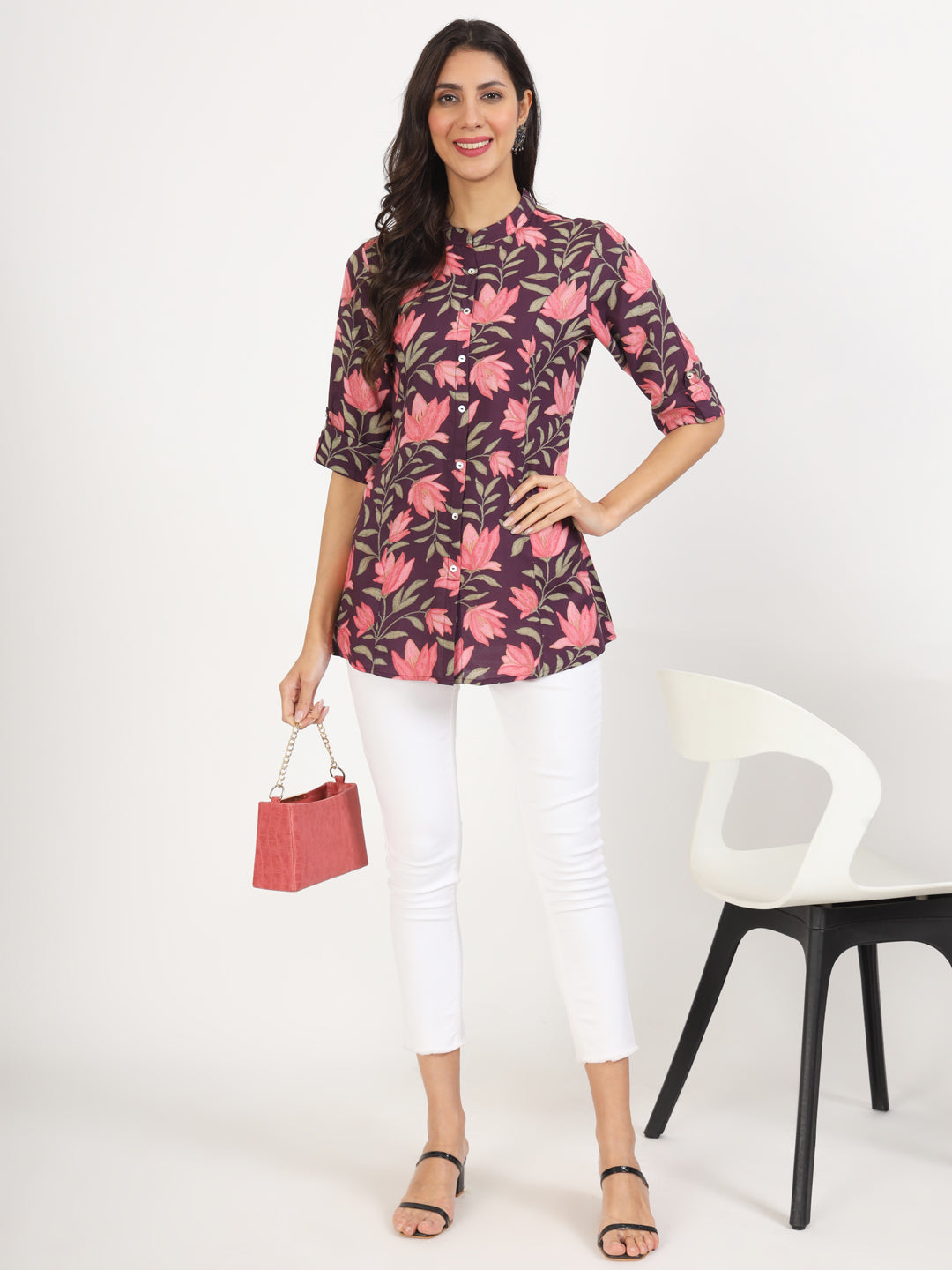 Noe Velarro Purple Floral Printed Rayon Top