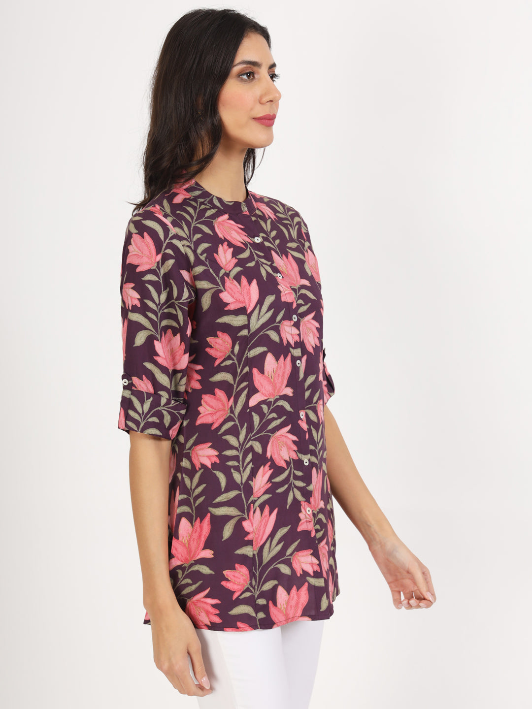 Noe Velarro Purple Floral Printed Rayon Top