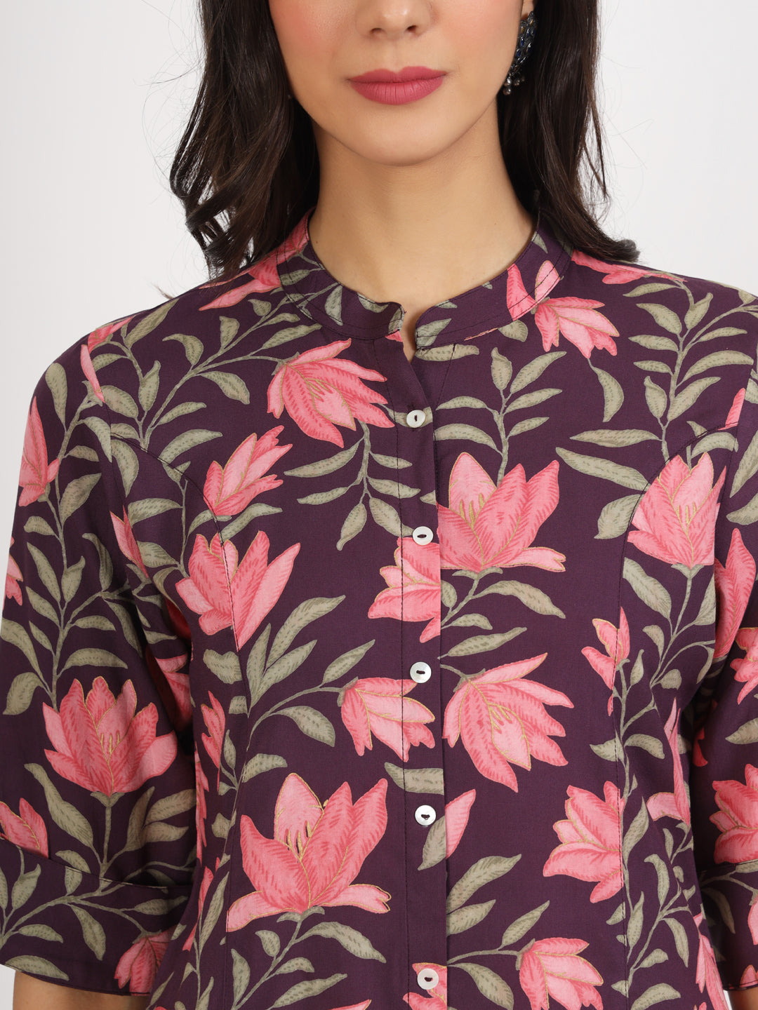 Noe Velarro Purple Floral Printed Rayon Top