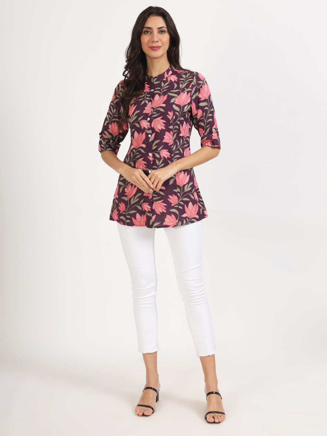 Noe Velarro Purple Floral Printed Rayon Top