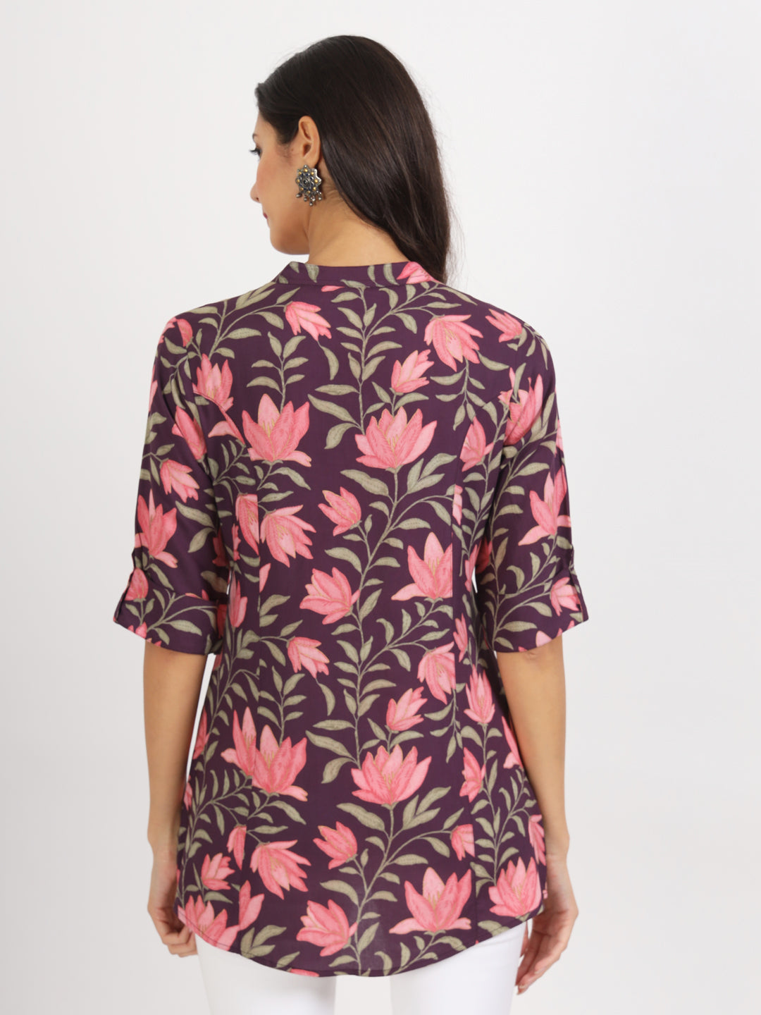 Noe Velarro Purple Floral Printed Rayon Top