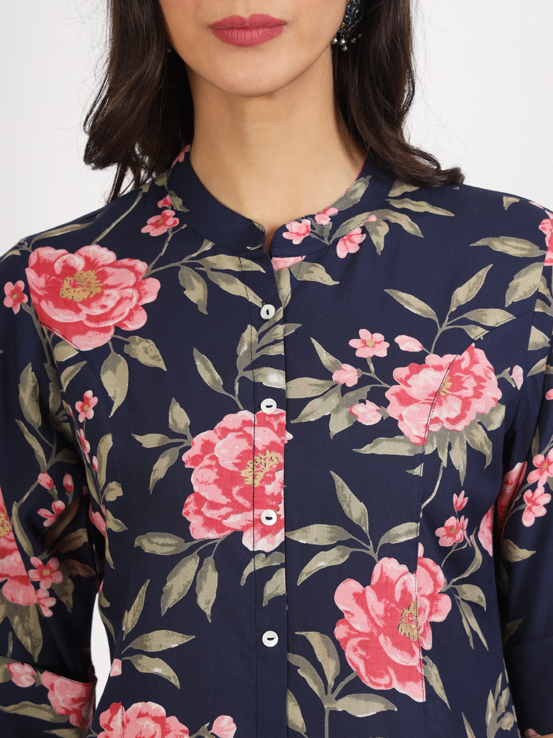 Noe Velarro Navy Blue Floral Printed Rayon Top
