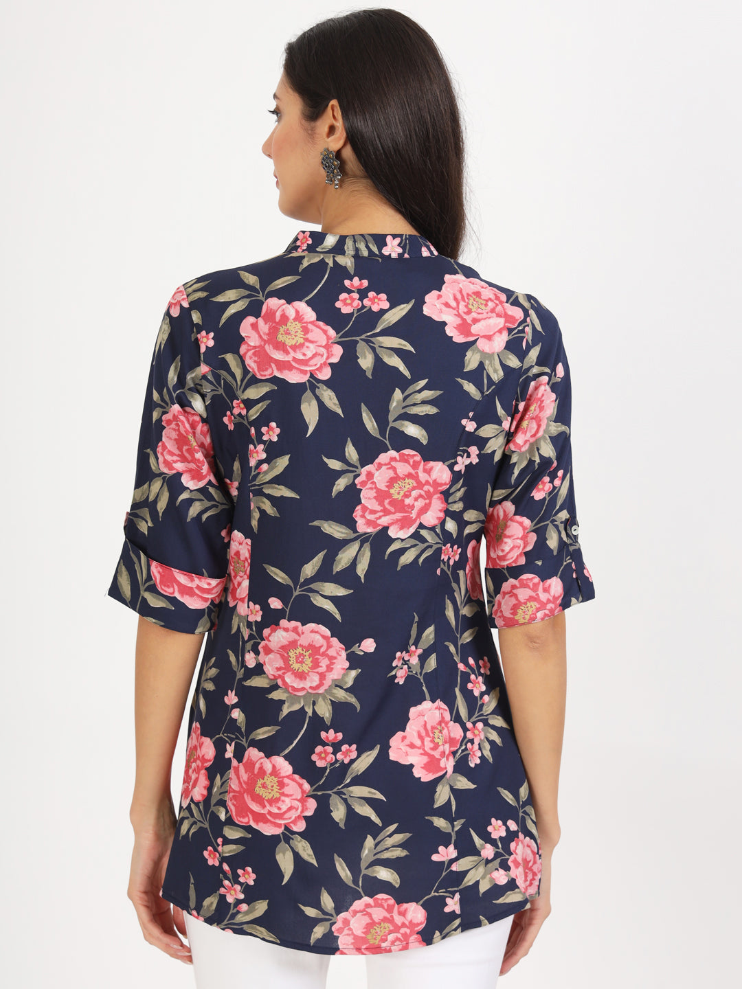 Noe Velarro Navy Blue Floral Printed Rayon Top