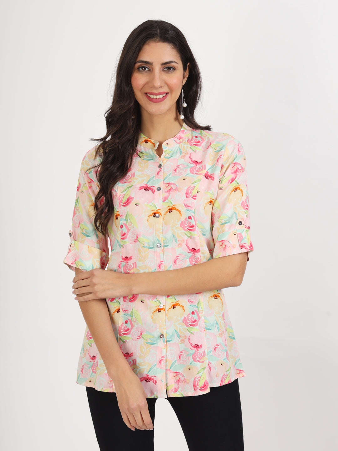 Noe Velarro Green Floral Printed Rayon Top