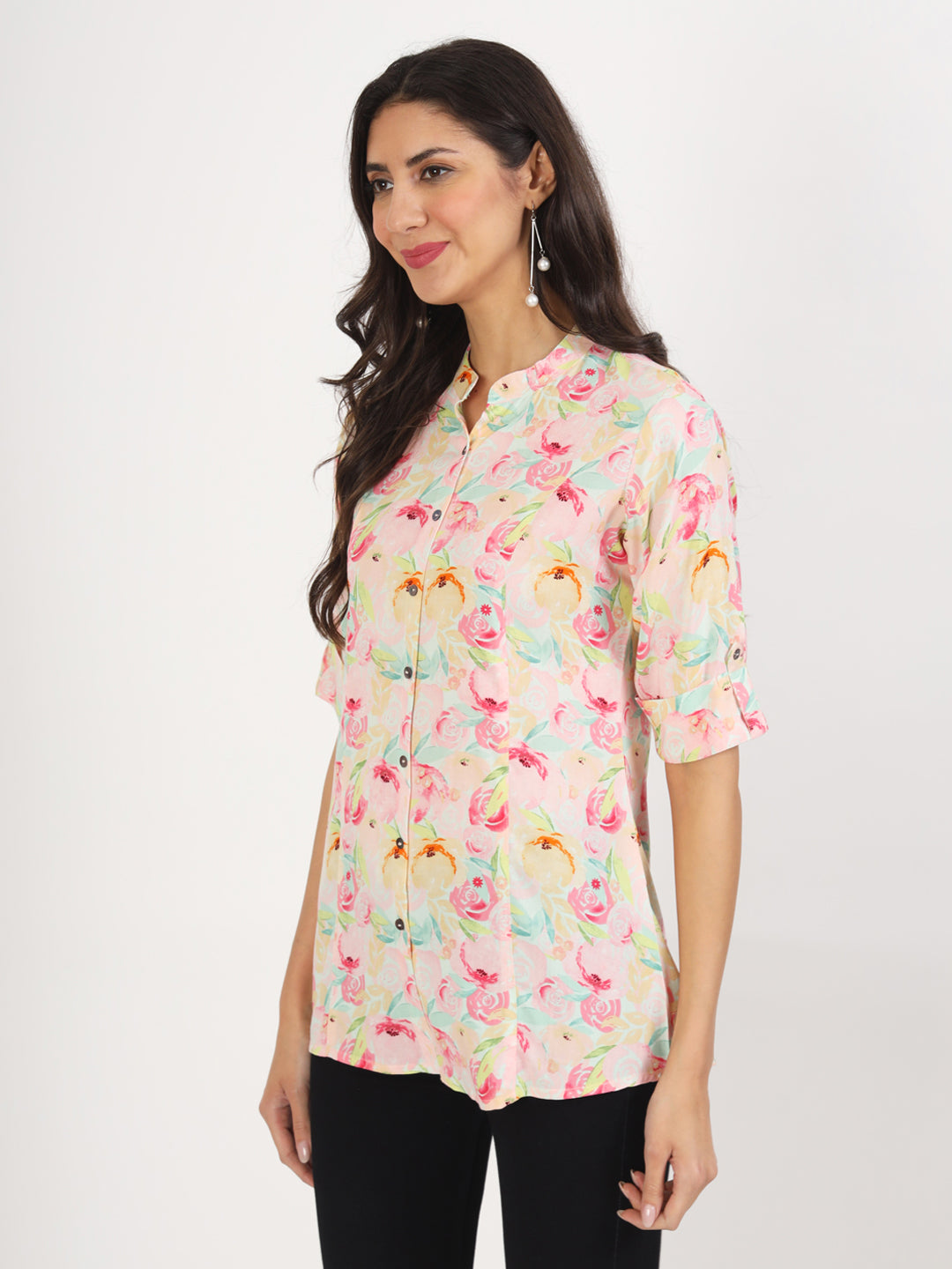 Noe Velarro Green Floral Printed Rayon Top