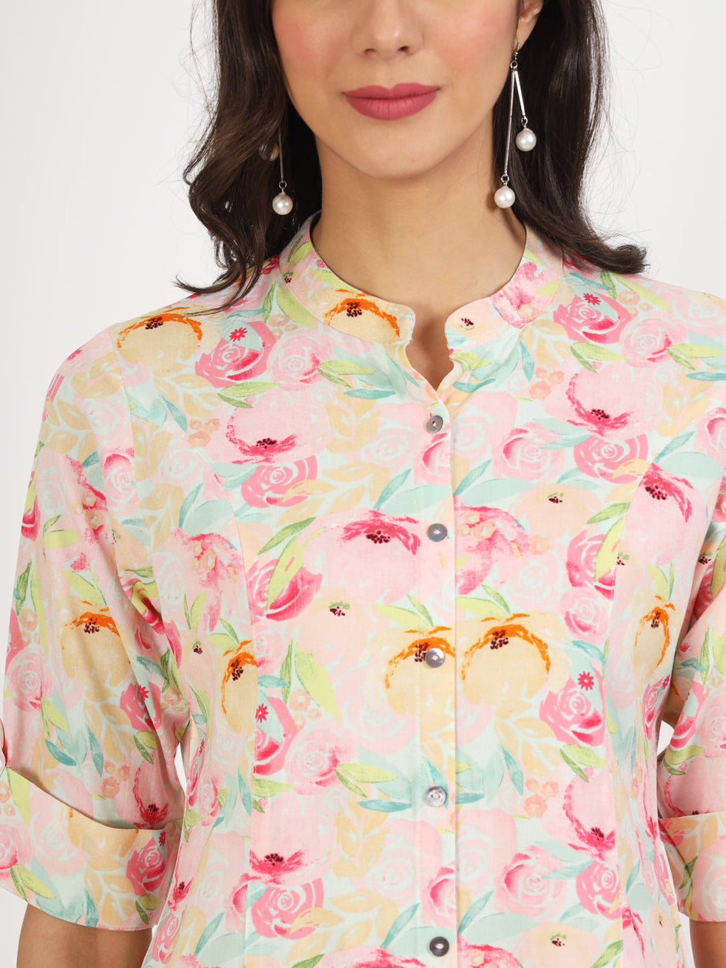 Noe Velarro Green Floral Printed Rayon Top