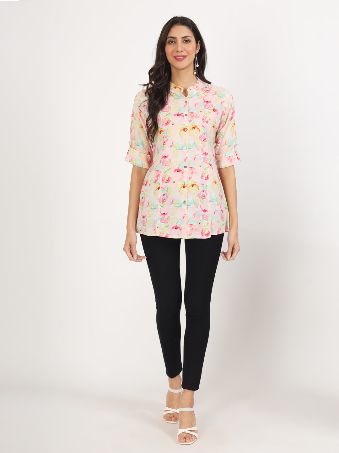 Noe Velarro Green Floral Printed Rayon Top
