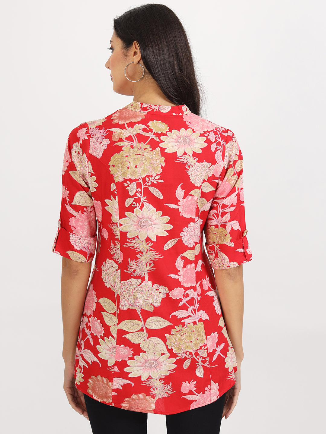 Noe Velarro Red Floral Printed Rayon Top