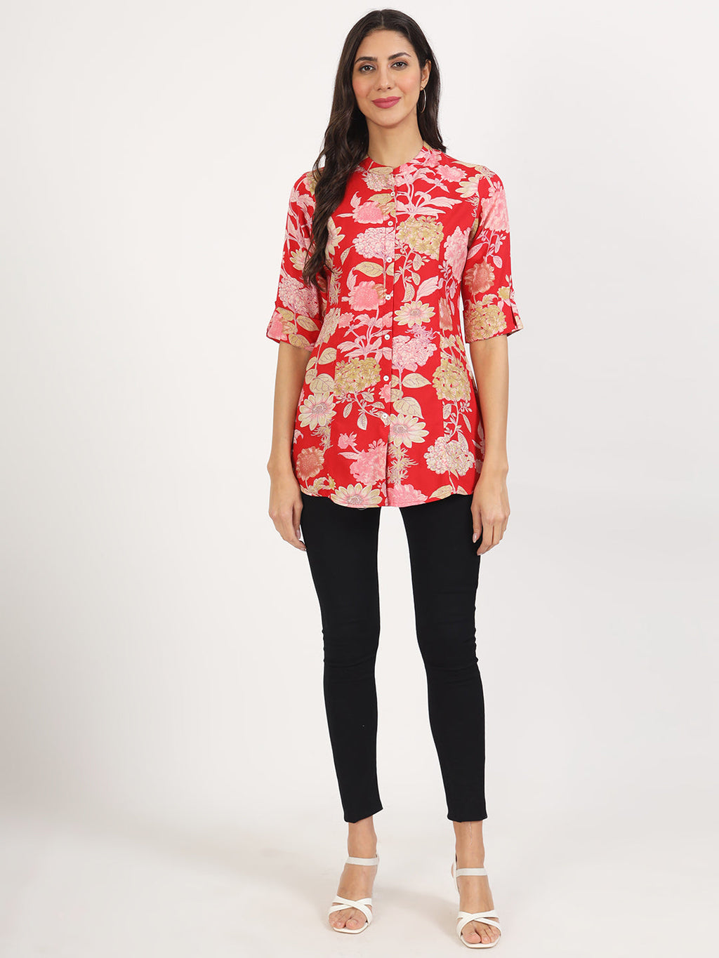 Noe Velarro Red Floral Printed Rayon Top