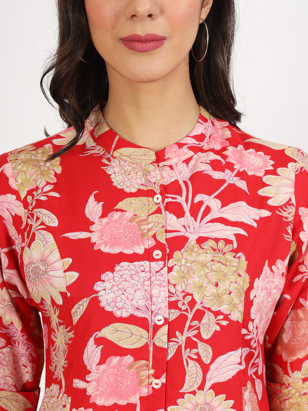 Noe Velarro Red Floral Printed Rayon Top