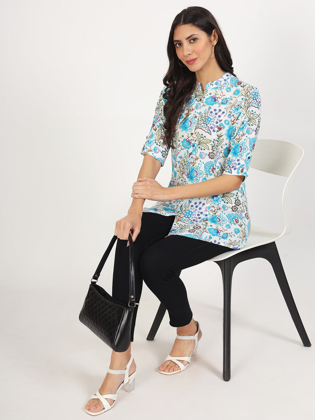 Noe Velarro White Floral Printed Rayon Top