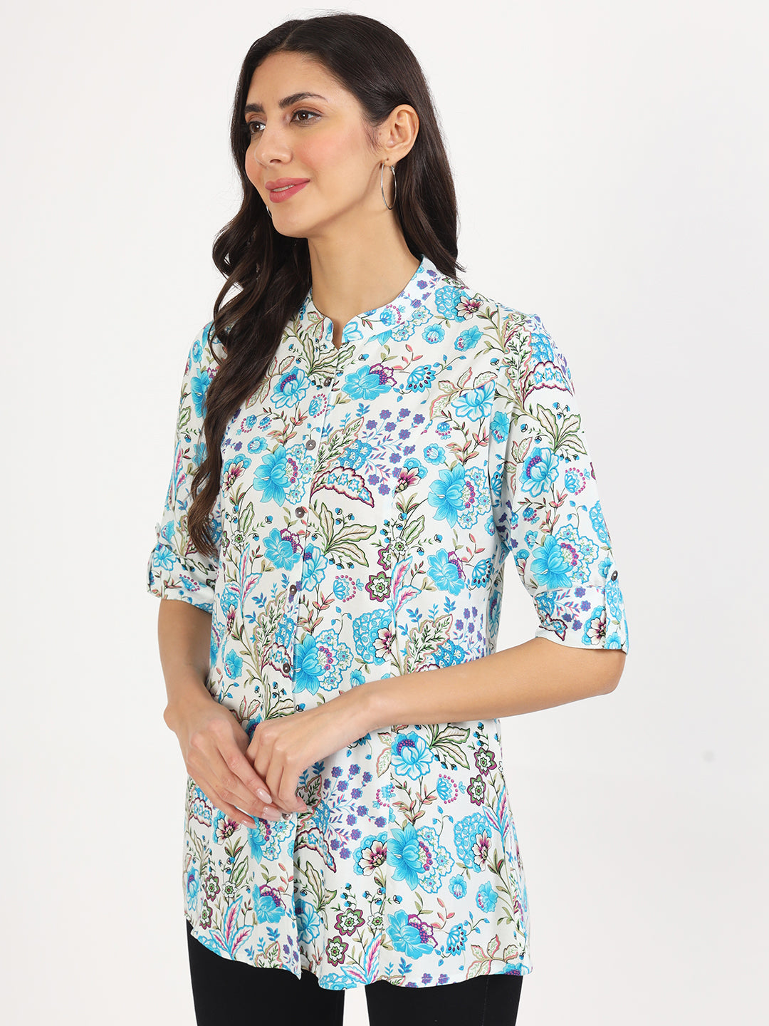 Noe Velarro White Floral Printed Rayon Top