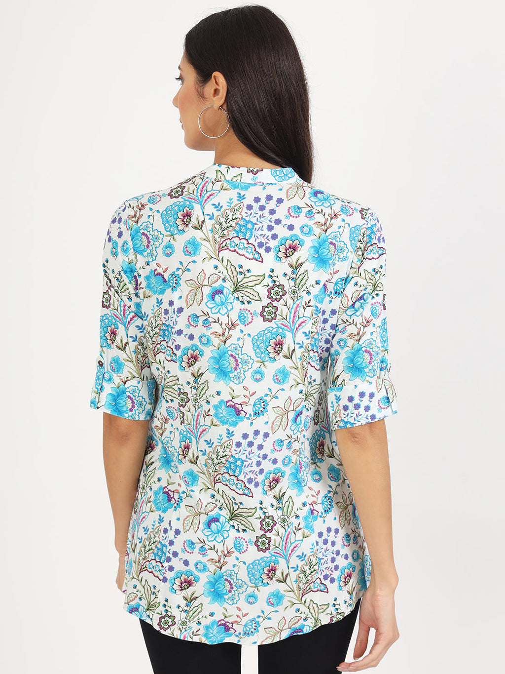 Noe Velarro White Floral Printed Rayon Top