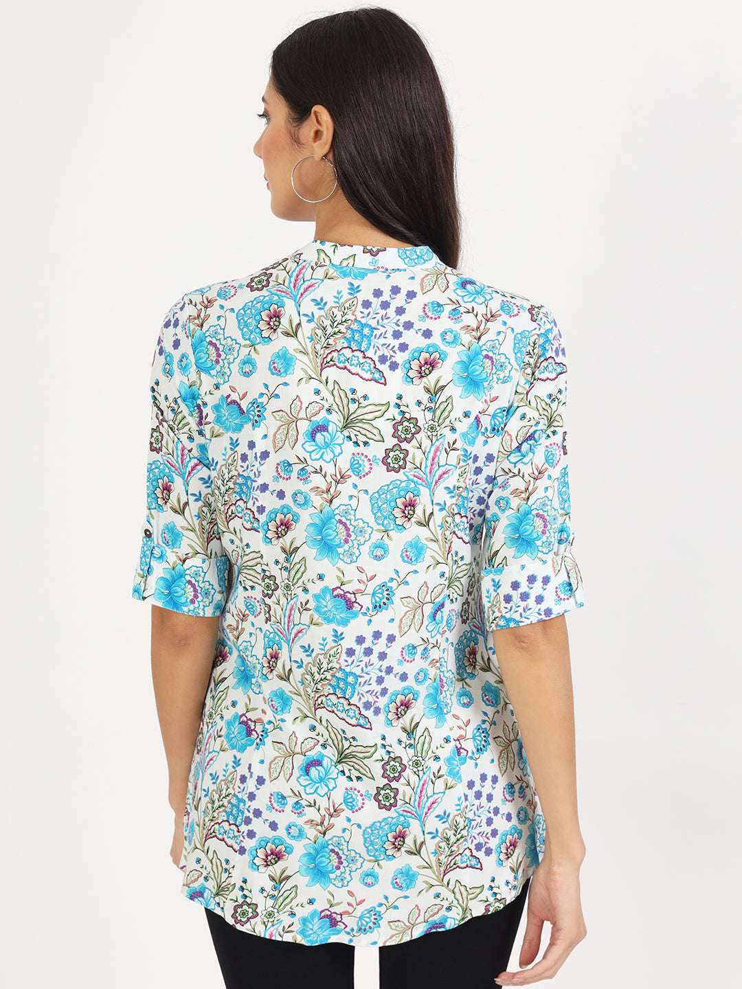 Noe Velarro White Floral Printed Rayon Top