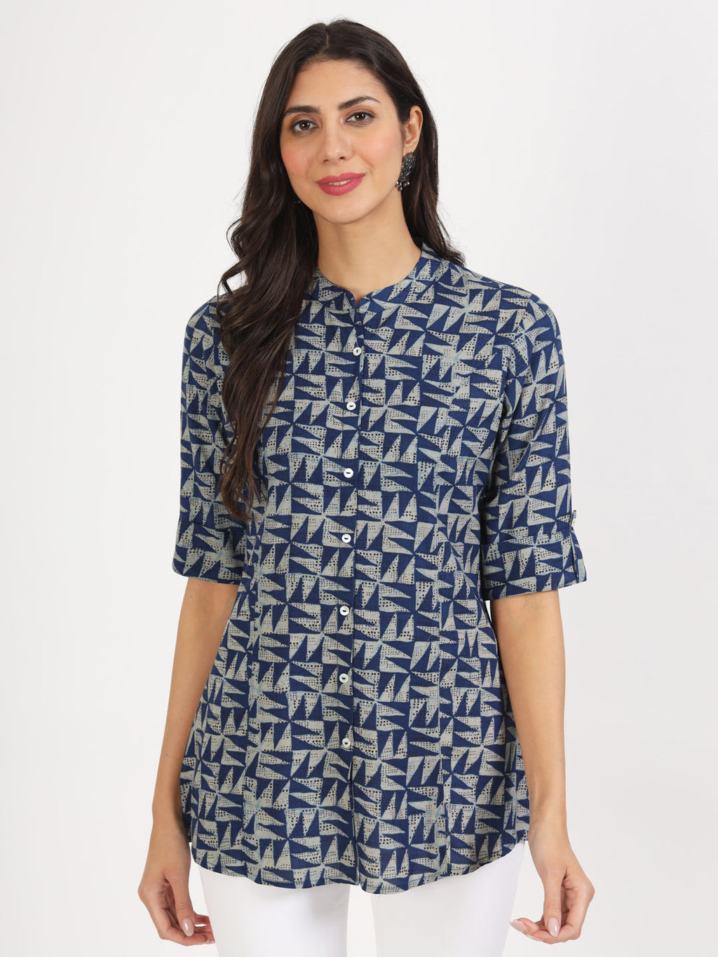 Noe Velarro Blue Floral Printed Cotton Top