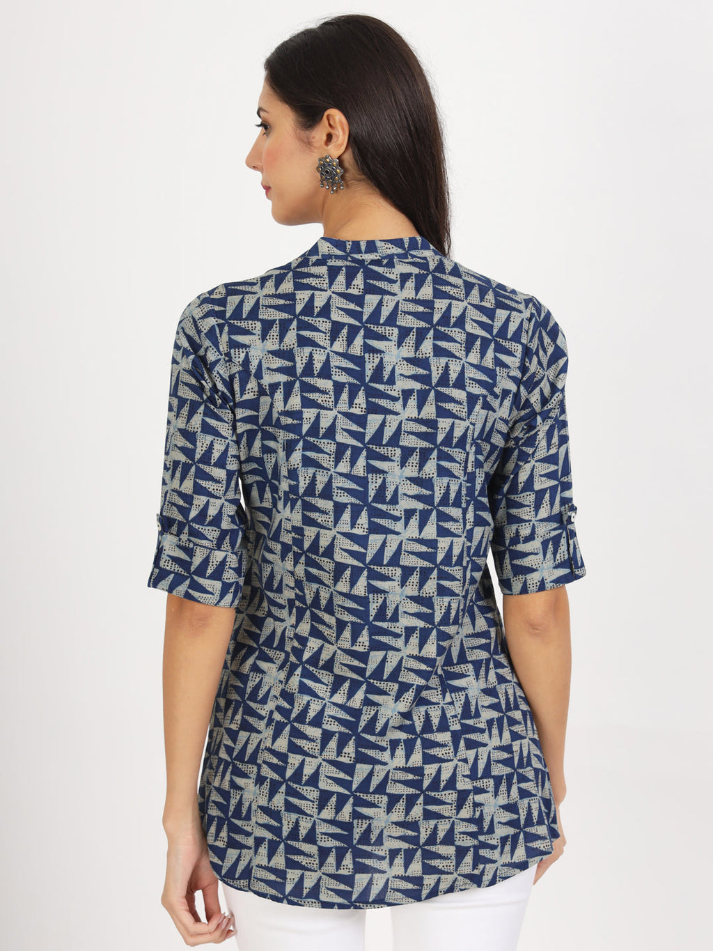 Noe Velarro Blue Floral Printed Cotton Top