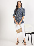 Noe Velarro Blue Floral Printed Cotton Top