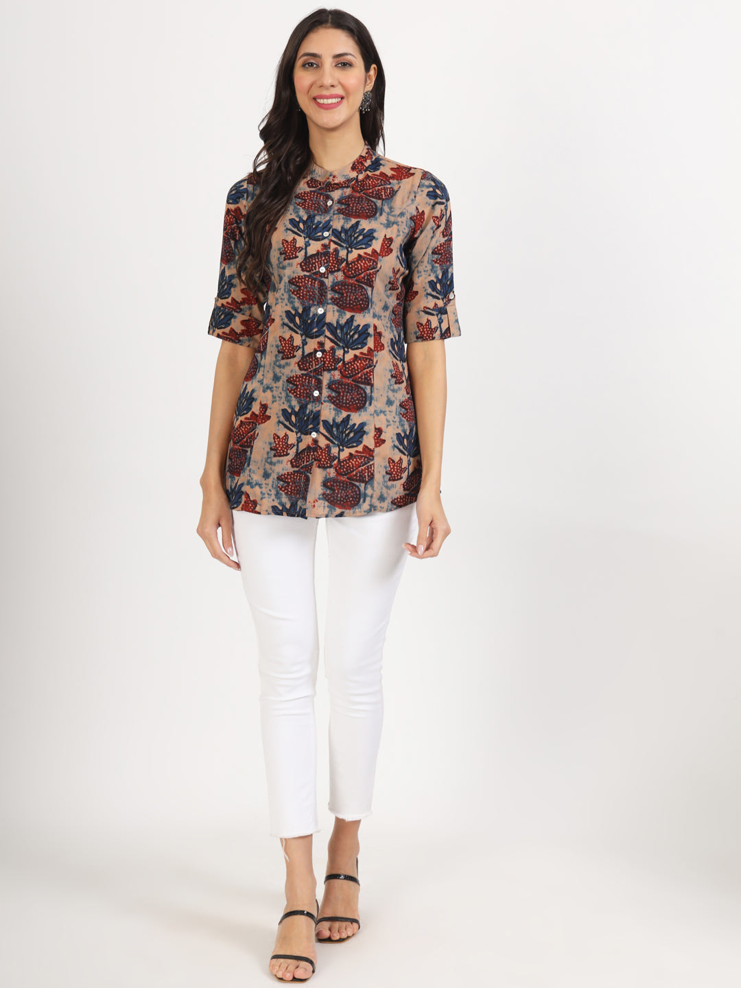 Noe Velarro Beige Multi Floral Printed Rayon Top