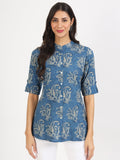 Noe Velarro Blue Floral Printed Rayon Top