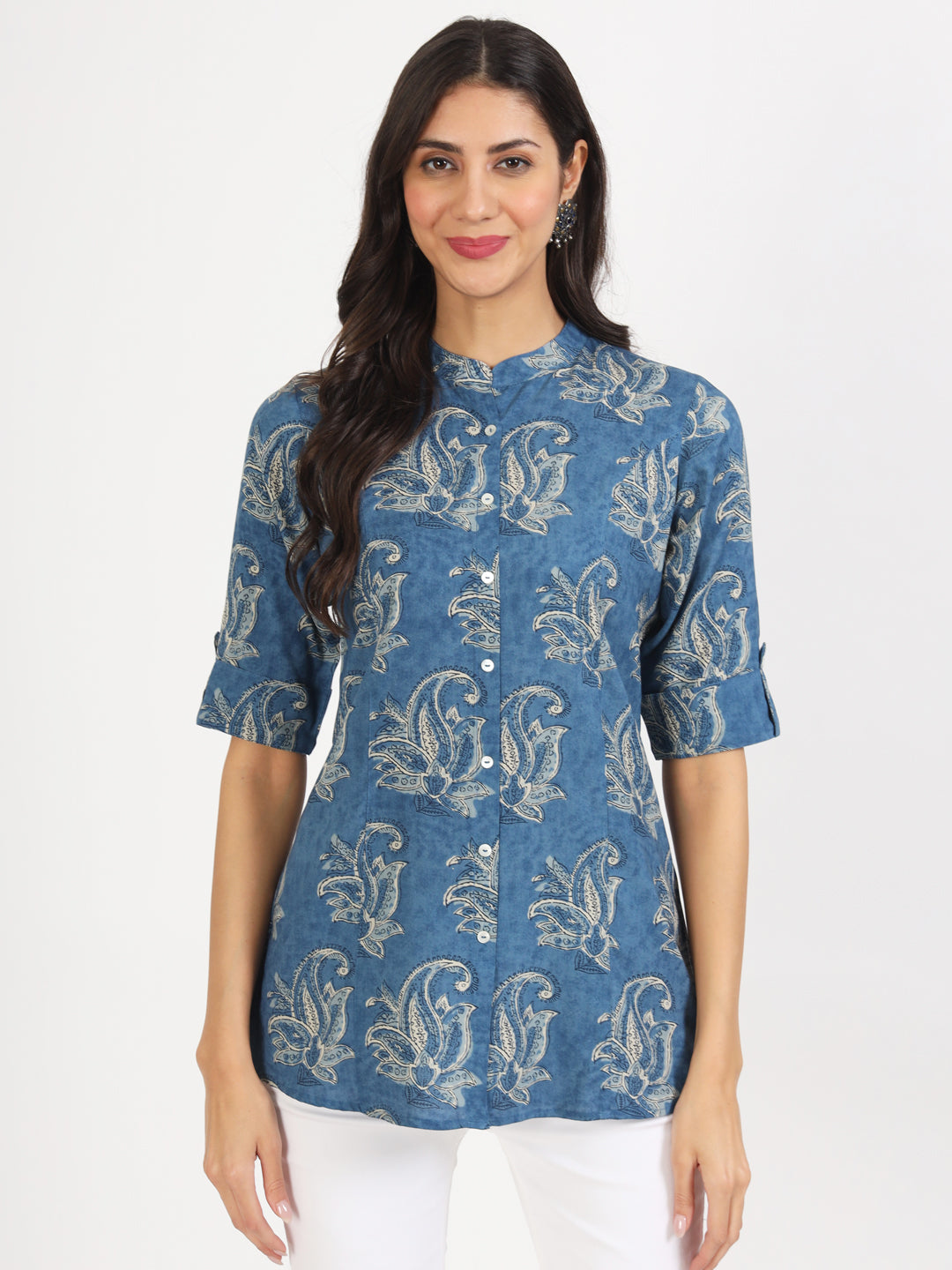 Noe Velarro Blue Floral Printed Rayon Top
