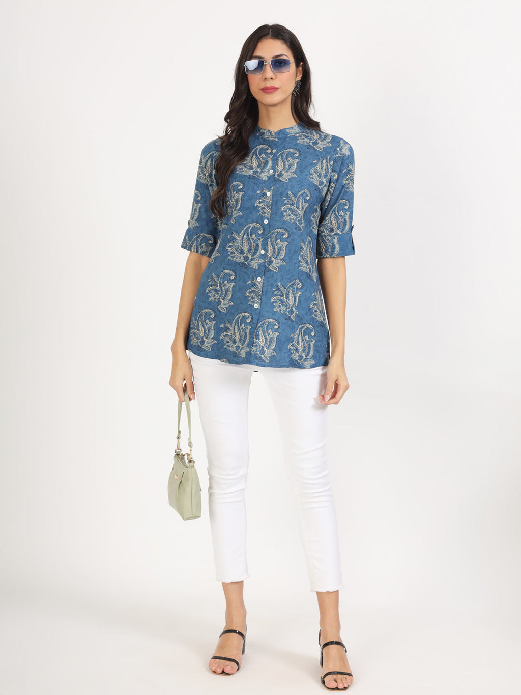 Noe Velarro Blue Floral Printed Rayon Top