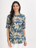 Noe Velarro Green Blue Floral Printed Rayon Top