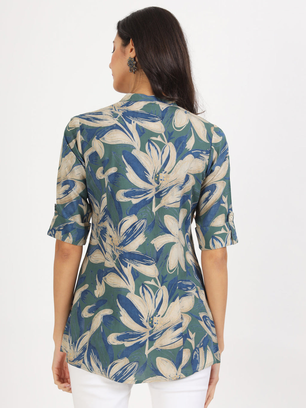 Noe Velarro Green Blue Floral Printed Rayon Top