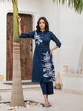 Noe Velarro Navy Blue Floral Printed Cotton A-line Fit Kurta Pant Set