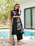 Noe Velarro Black Floral Printed Cotton A-line Fit Kurta Pant Set