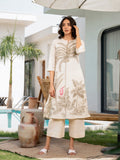 Noe Velarro Offwhite  Floral Printed Cotton A-line Fit Kurta Pant Set