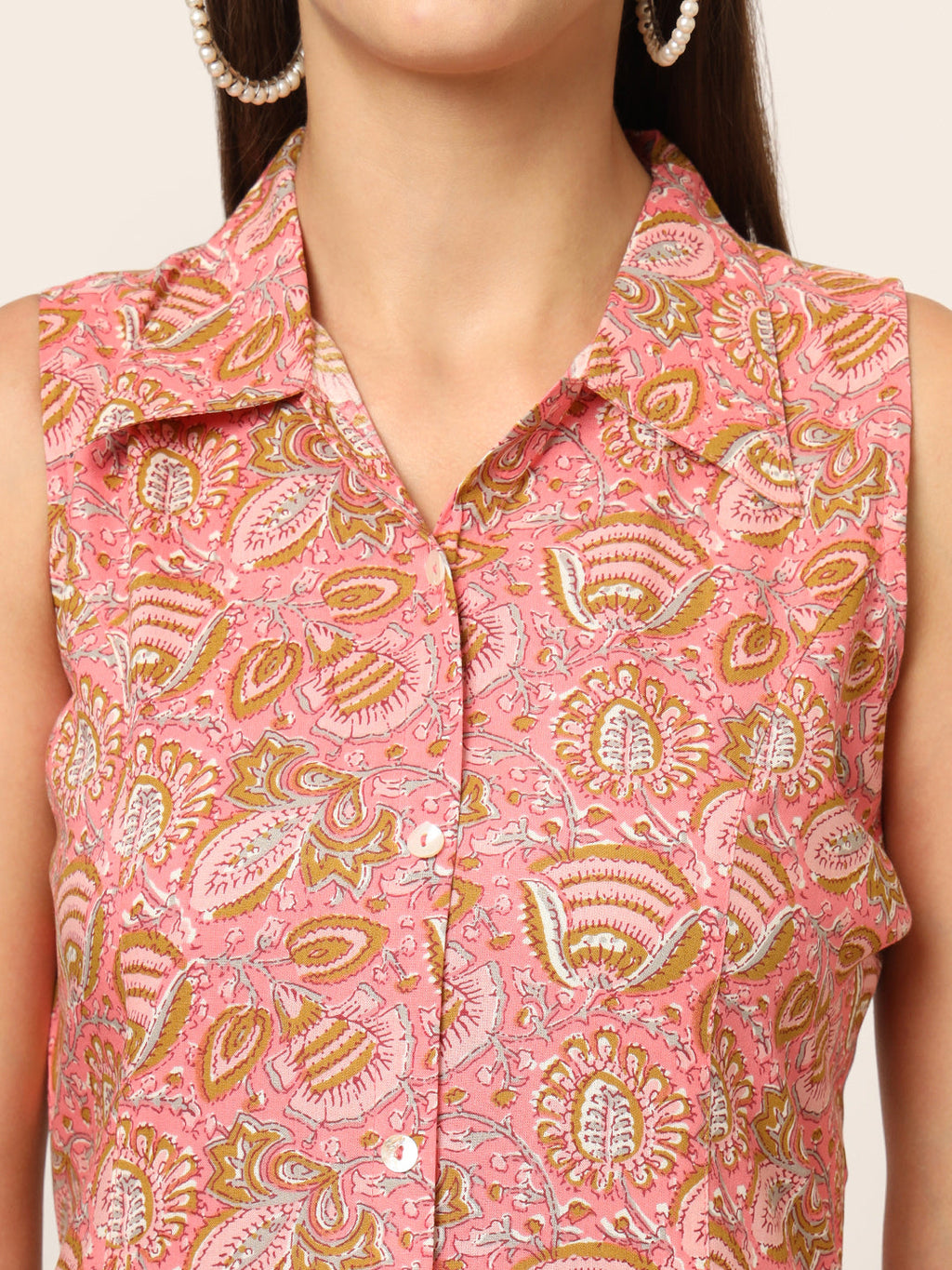 Noe Velarro Pink Floral Print A-Line Midi Dress