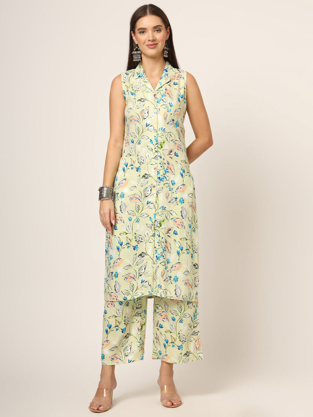 Noe Velarro Cream Printed Rayon Fabric Straight Kurta