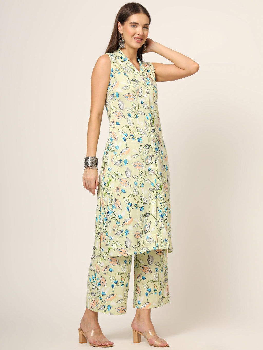 Noe Velarro Cream Printed Rayon Fabric Straight Kurta