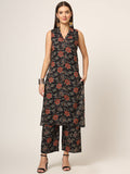 Noe Velarro Black Printed Rayon Fabric Straight Kurta