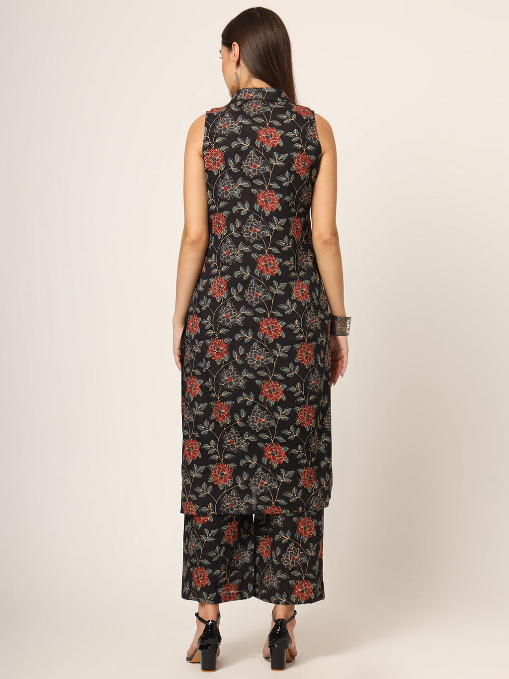 Noe Velarro Black Printed Rayon Fabric Straight Kurta
