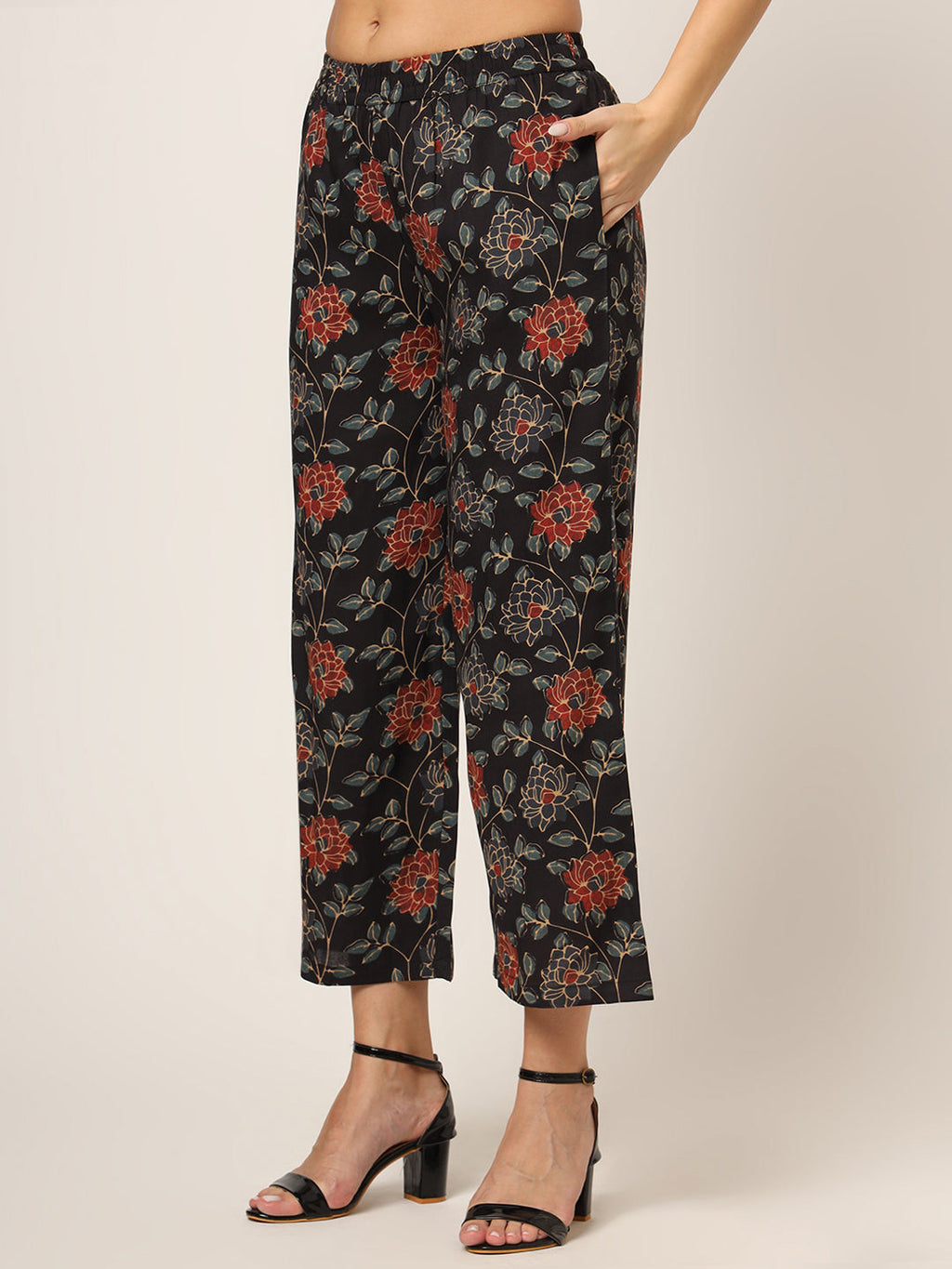 Noe Velarro Black Printed Rayon Fabric Straight Kurta